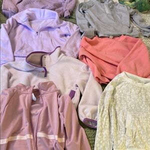 Lot of 7 Girls Sweat shirts / quarter zip sweaters- Pink, Purple, Gray- S/M 6/7